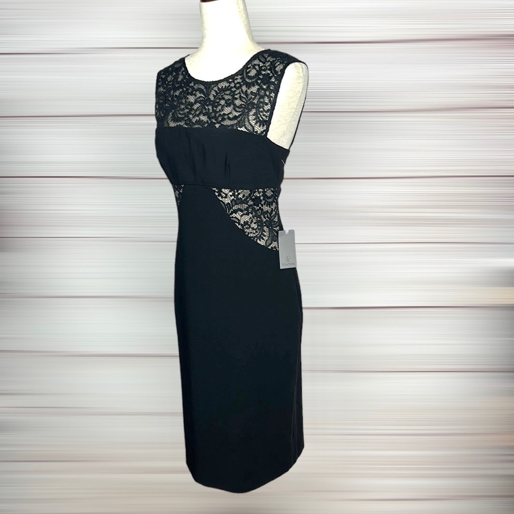 NWT Vera Wang Little Black Cocktail Sheath Dress Sleeveless Lace Panels US 6